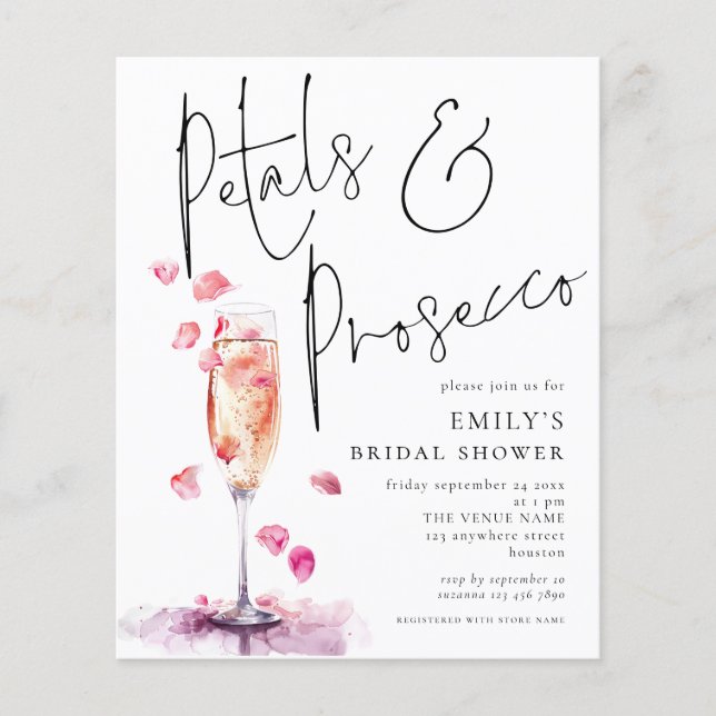 Value Petals Prosecco Glass Bridal Shower invite Flyer (Front)