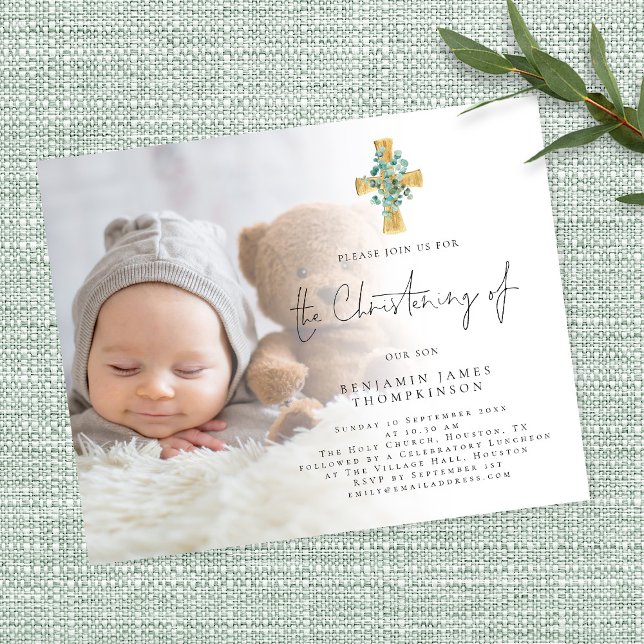 Value Photo Eucalyptus Cross Christening Invite Flyer (Creator Uploaded)