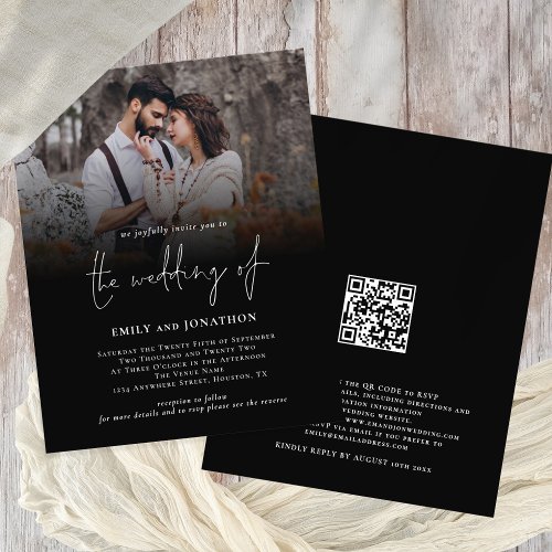 Value Photo Script QR Code Wedding Black Invite Flyer