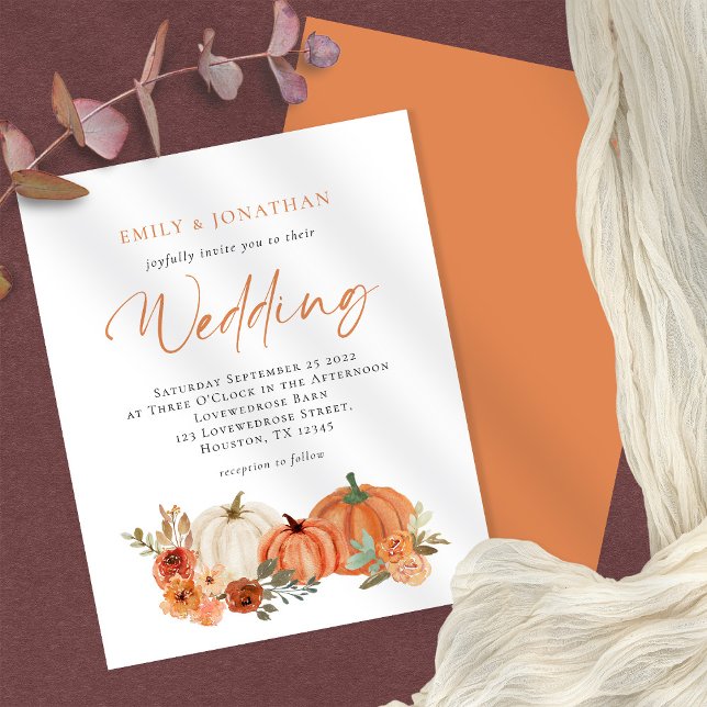 Value Pumpkins Fall Florals Wedding Invitation Flyer (Creator Uploaded)