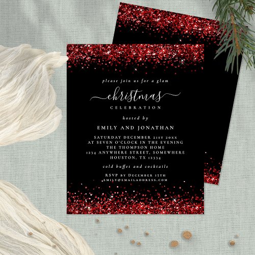 Value Red Glitter Christmas Party Black Invite Flyer