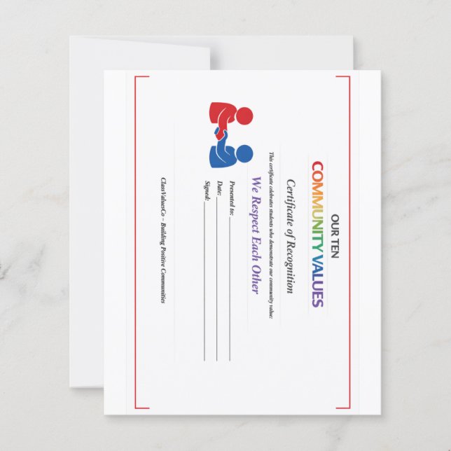 Value Respect Certificate Small Paper Sheet (Front)