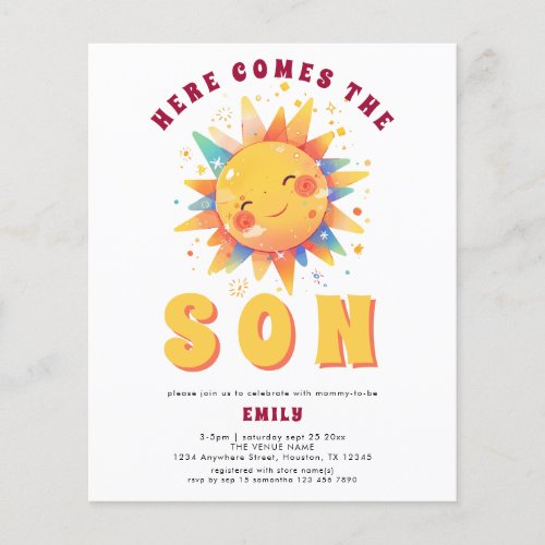 Value Retro Here Comes The Son Baby Shower Flyer