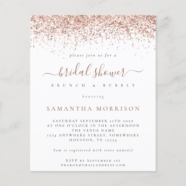 Value Rose Gold Glitter Bridal Shower Invitation Flyer (Front)