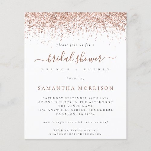 Value Rose Gold Glitter Bridal Shower Invitation Flyer