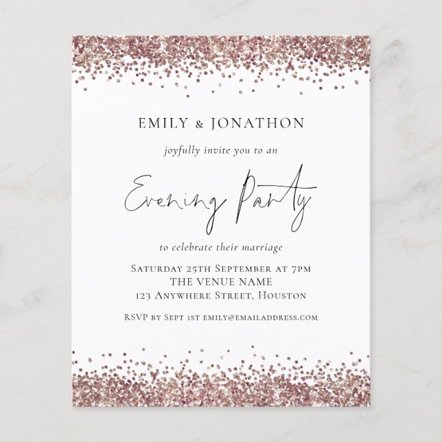 Value Rose Gold Glitter Evening Invite Flyer (Front)