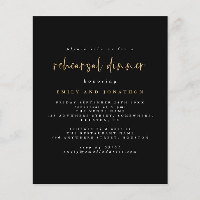 Value Simple Black Gold Rehearsal Dinner Invite Flyer (Front)