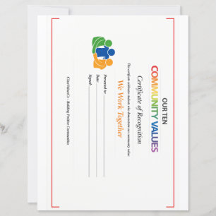 Value Together Certificate Letterhead Paper Sheet