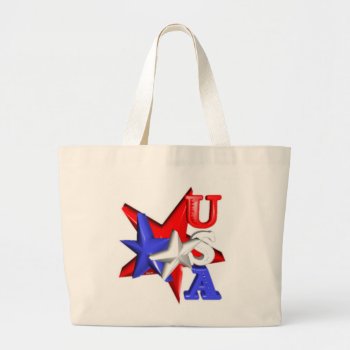Valxart Usa Red White And Blue Stars Design On Large Tote Bag by ValxArt at Zazzle
