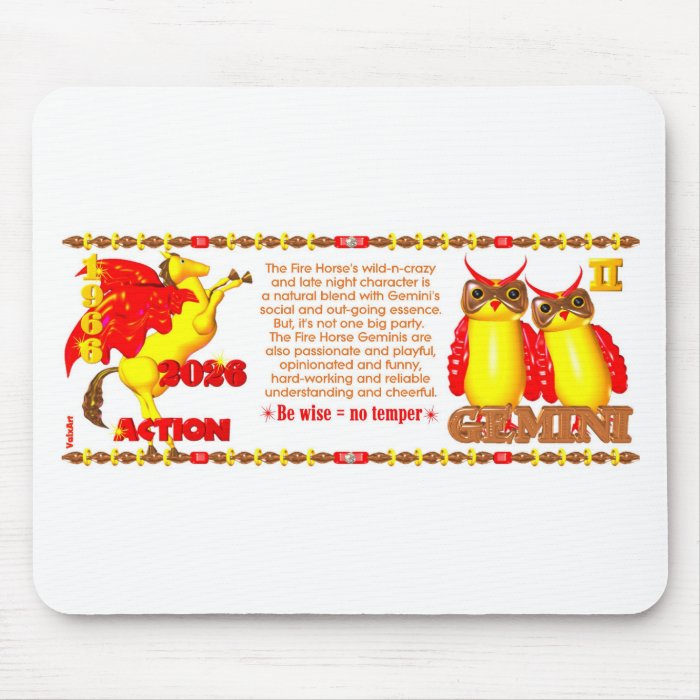 Valxart zodiac fire horse Gemini born 1966 2026 Mousepads