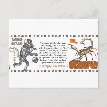 Valxart Zodiac Scorpio Metal Monkey 1980 1920 Postcard