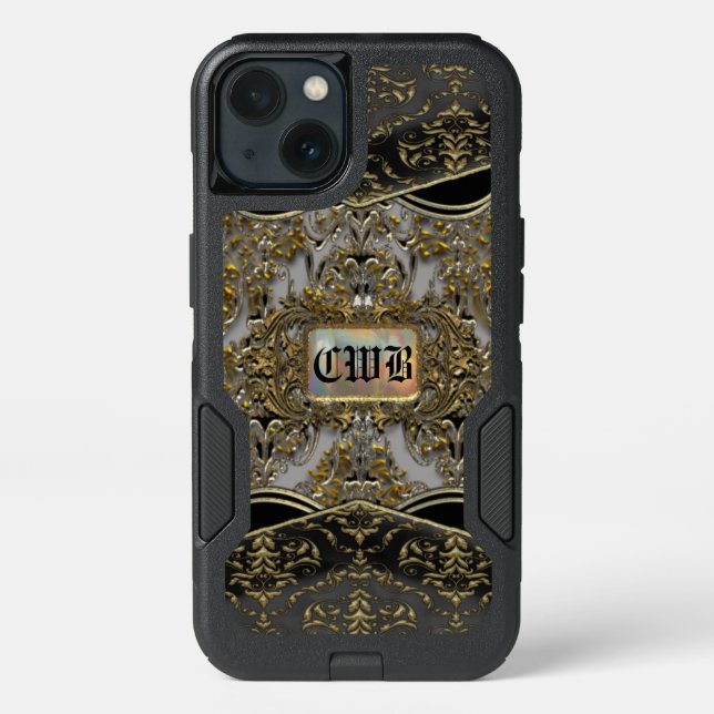 Vamp Black Baroque Elegant Monogram Otterbox iPhone Case (Back)