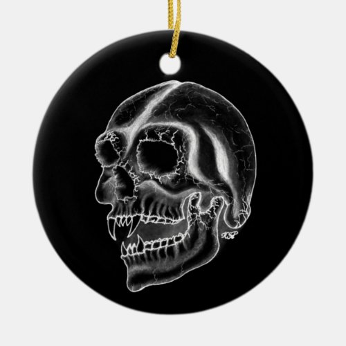 Vampir skull black and white design ceramic ornament