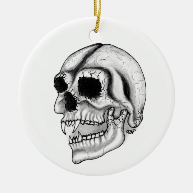 Vampir skull black and white design ceramic ornament (Front)