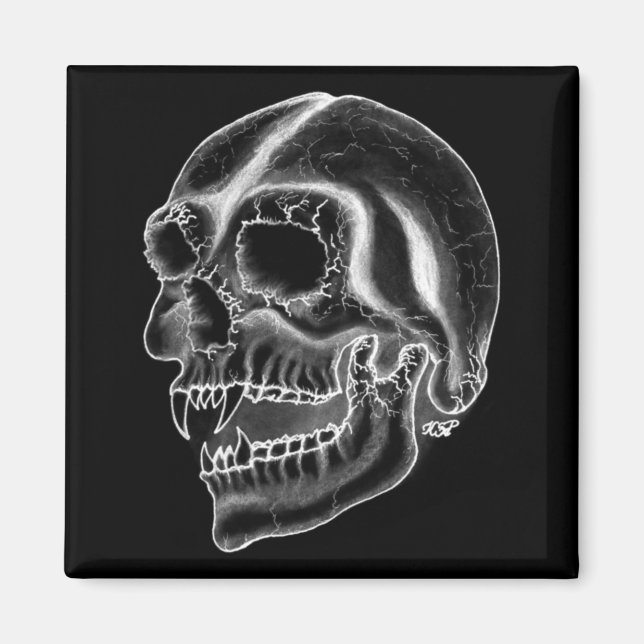 Vampir skull black and white design magnet (Front)
