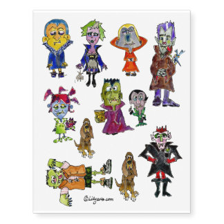 Vampire and Bloodhound Cartoon Temporary Tattoos
