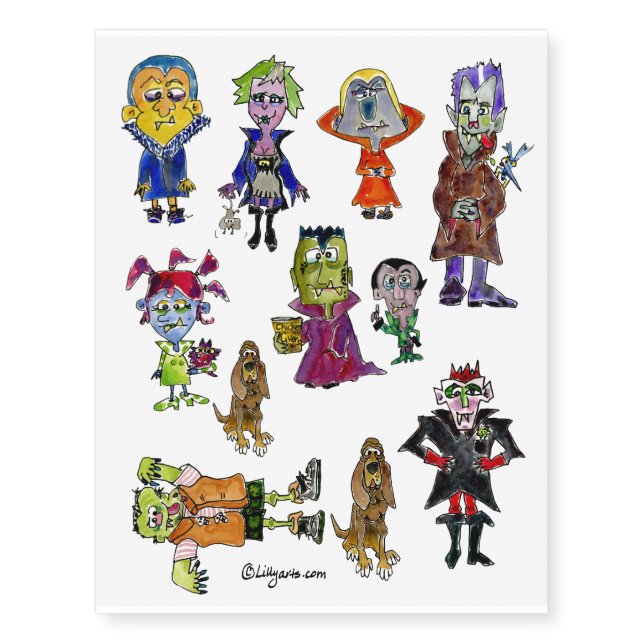 Vampire and Bloodhound Cartoon Temporary Tattoos (Front)