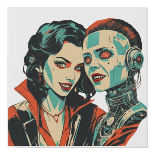 Vampire and Robot Faux Canvas Print