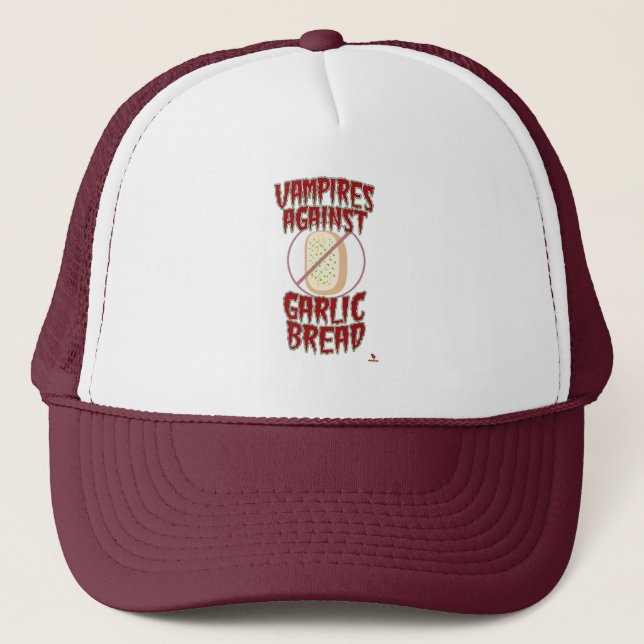 Vampire Anti Garlic Bread Halloween Humor Trucker Hat (Front)