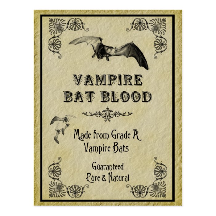 Vampire Bat Blood Halloween Recipe Card Postcards