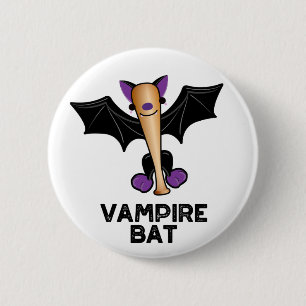 Vampire Bat Funny Baseball Pun Button