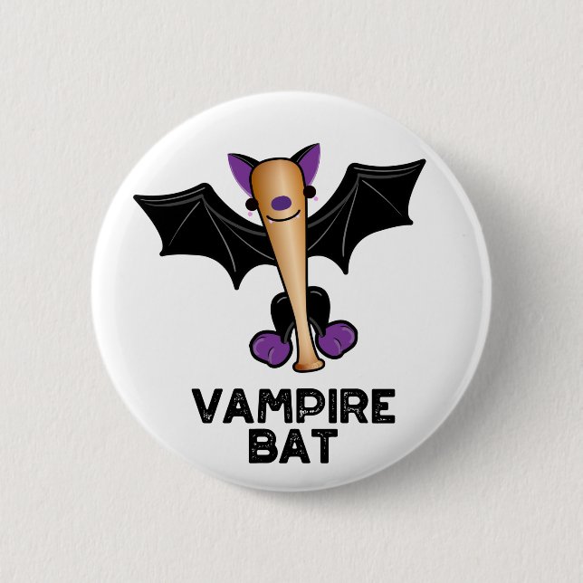 Vampire Bat Funny Baseball Pun  Button (Front)