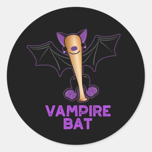 Vampire Bat Funny Baseball Pun Dark BG Classic Round Sticker