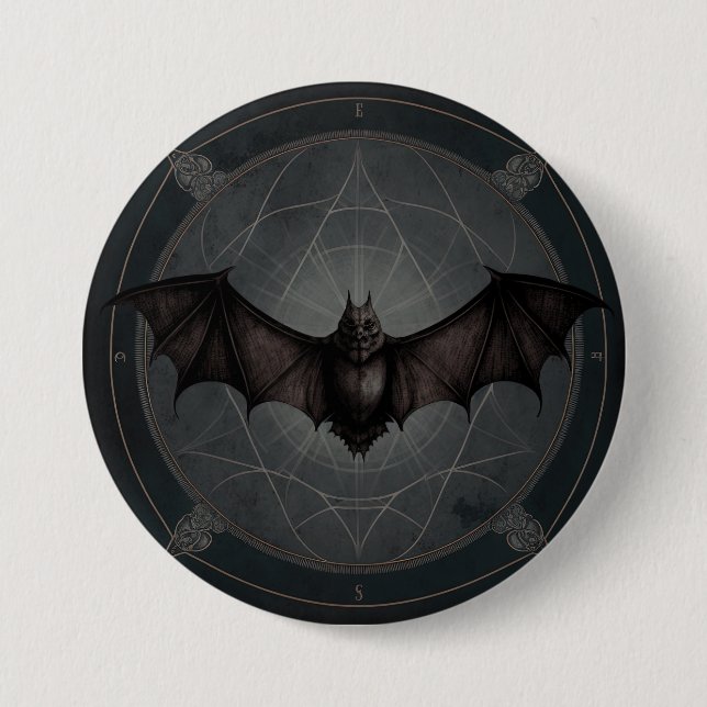 Vampire Bat Gothic Dark, Ai Generated Design Button (Front)