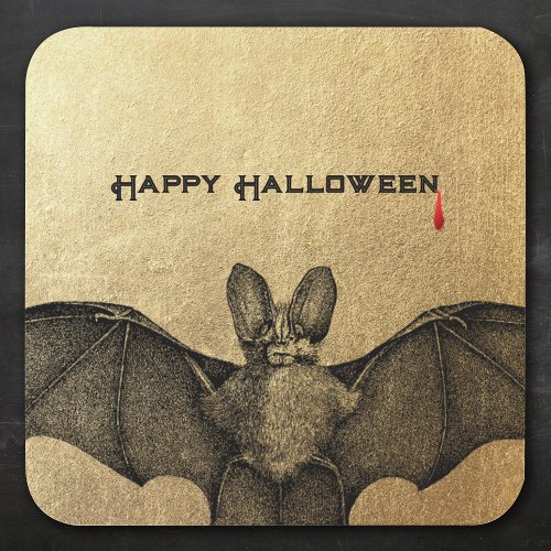 Vampire Bat Halloween Gold Square Sticker