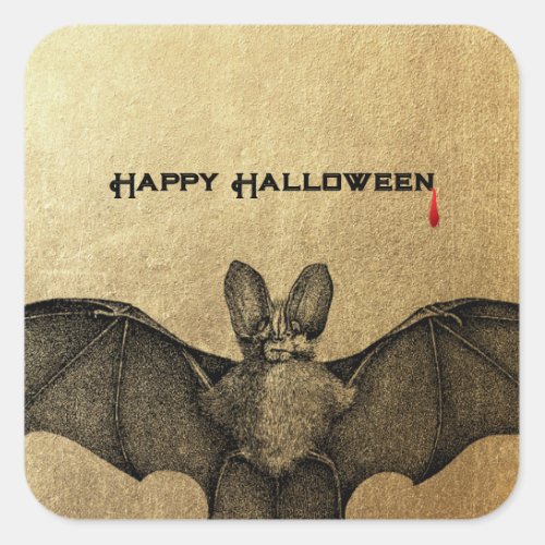 Vampire Bat Halloween Gold Square Sticker