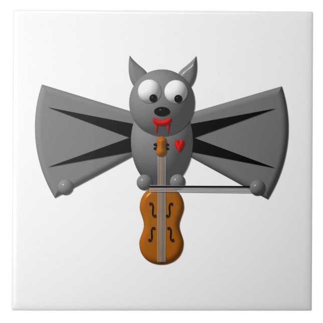 Vampire Bat Playing the Violin Ceramic Tile (Front)