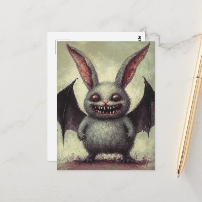 Vampire Bat Rabbit Horror Postcard (Front/Back In Situ)