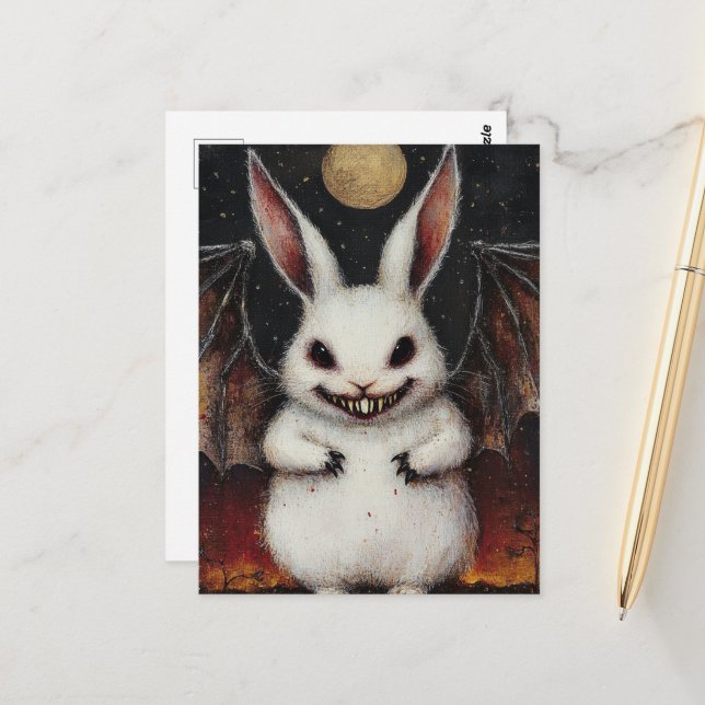 Vampire Bat Rabbit Postcard (Front/Back In Situ)