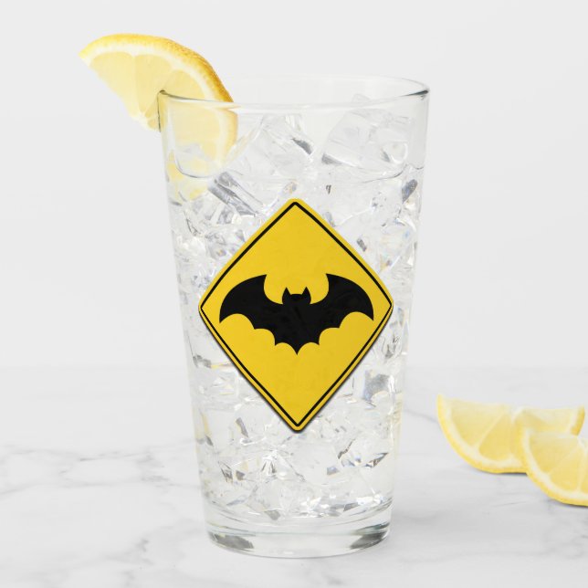 Vampire Bat Warning Halloween Glass (Front Ice)