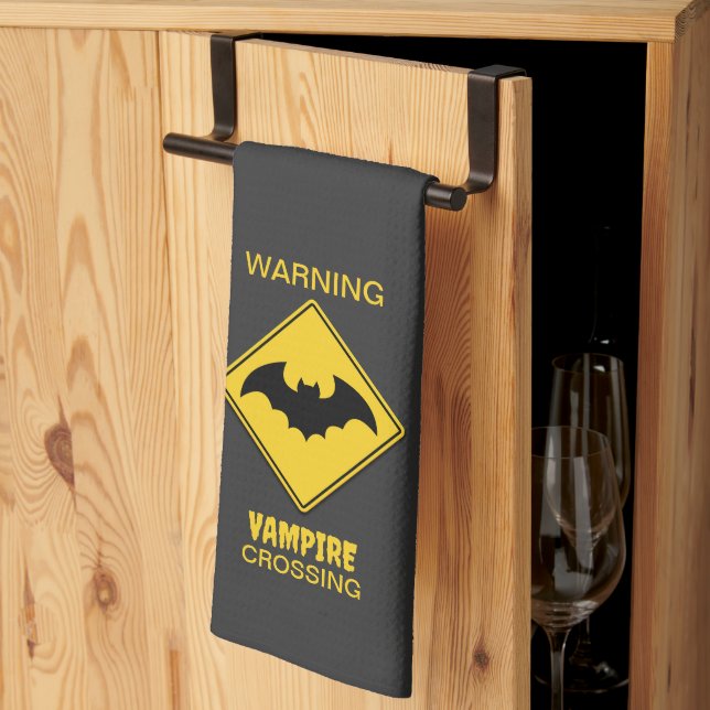 Vampire Bat Warning Halloween Kitchen Towel (Thirds Fold)