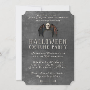 Vampire Bat Wings Skull Halloween Party Invitation