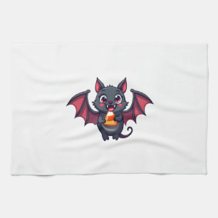 Vampire Bat with Candy � Cute Halloween T-Shirt Kitchen Towel