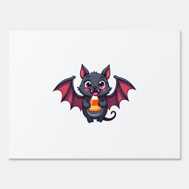 Vampire Bat with Candy � Cute Halloween T-Shirt Sign (Front)