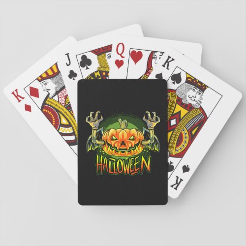 vampire bat with halloween pumpkin head playing cards