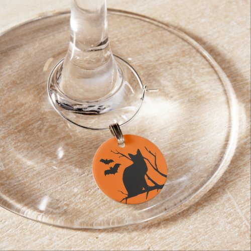 Vampire Bats Black Cat Spooky Halloween Party Wine Glass Charm