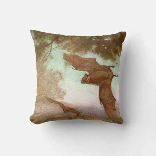 Vampire Bats by CE Swan Vintage Wild Animals Throw Pillow