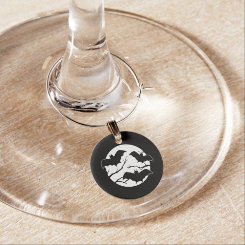 Vampire Bats In Full Moon Spooky Halloween Party Wine Glass Charm