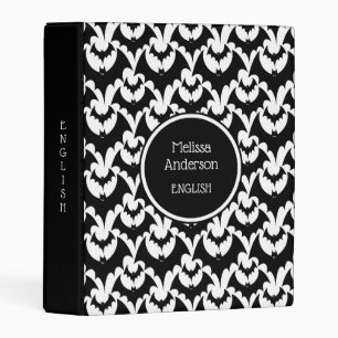 Vampire Bats Pattern Black & White Name Text Mini Binder