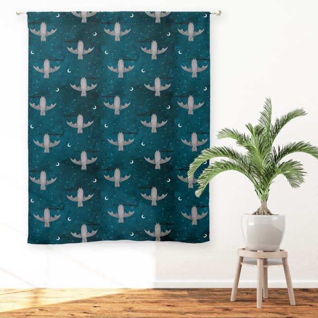Vampire Bats Teal Green Sheer Curtains (Fun vampire bat pattern teal green sheer or blackout curtain for Halloween or any other day)