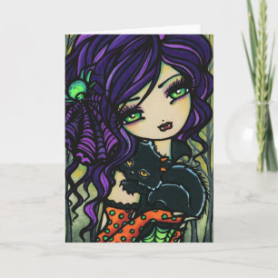 Vampire Black Cat Halloween Fantasy Fairy Art Card