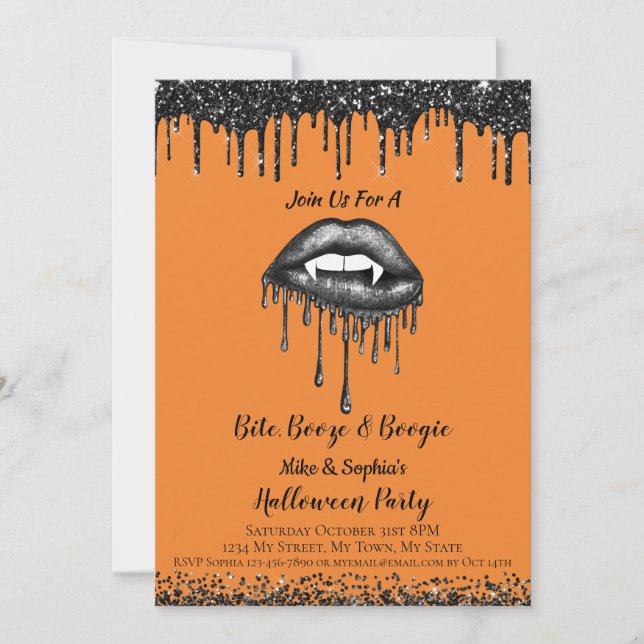 Vampire black glitter lips adult Halloween party  Invitation (Front)