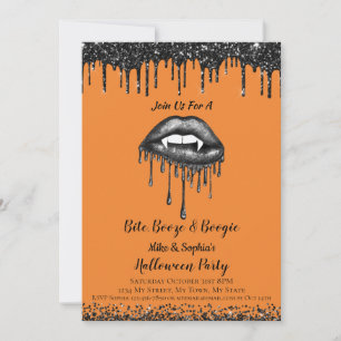 Vampire black glitter lips adult Halloween party Invitation