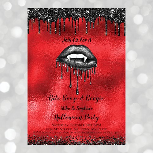 Vampire Black Glitter Lips Adult Halloween Red  Invitation