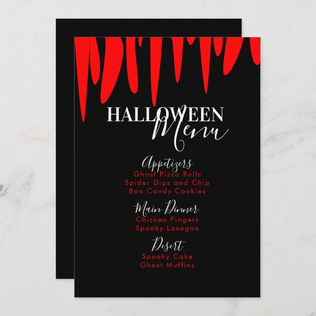 Vampire Blood Halloween Adult Party Menu (Front/Back)