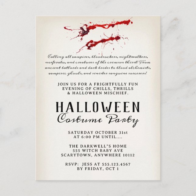 Vampire Blood Halloween Party  Holiday Postcard (Front)